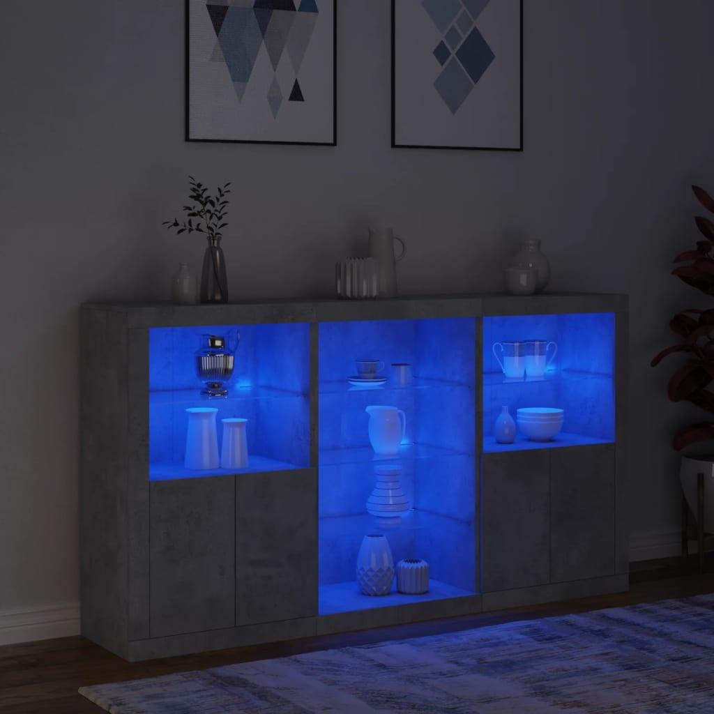 Skænk med LED-lys 181,5x37x100 cm betongrå