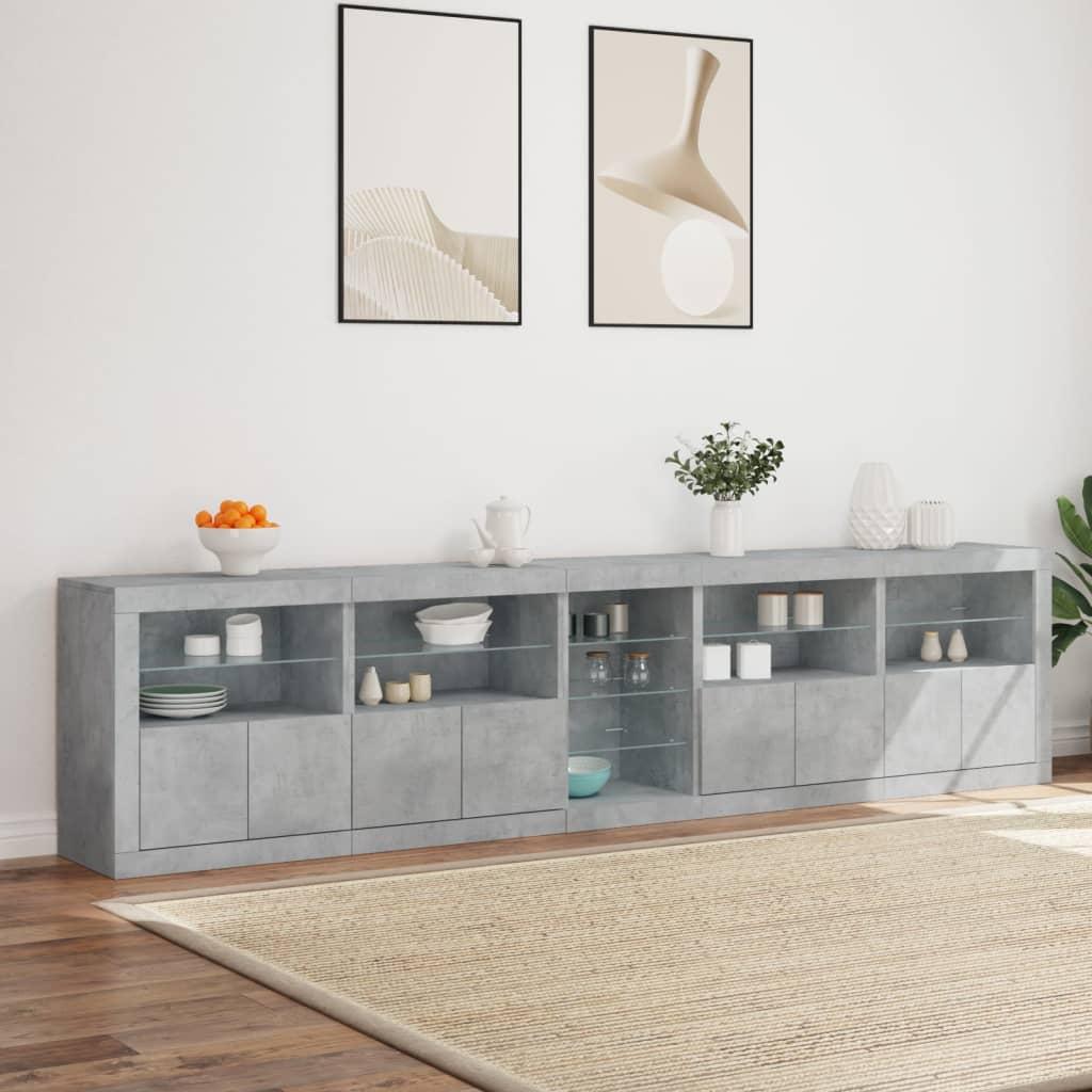 Skænk med LED-lys 283x37x67 cm betongrå