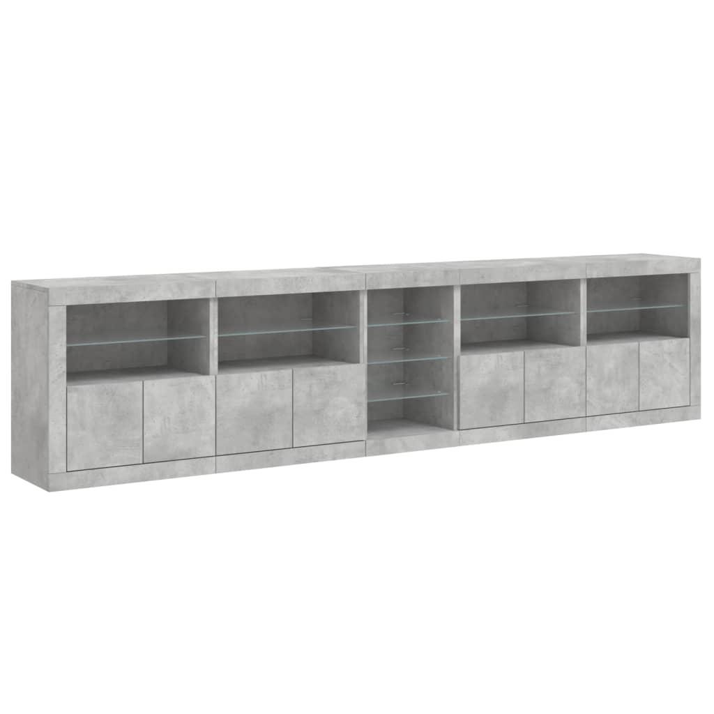 Skænk med LED-lys 283x37x67 cm betongrå