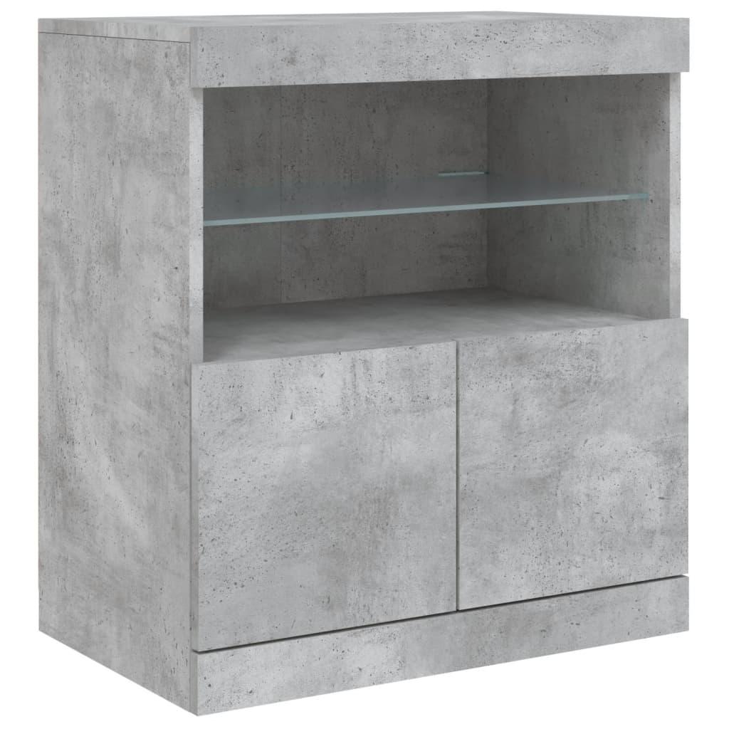 Skænk med LED-lys 283x37x67 cm betongrå