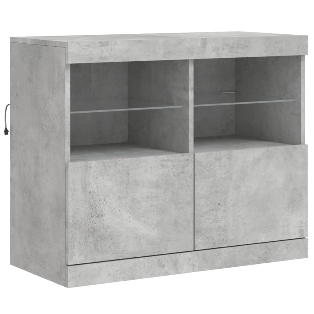 Skænk med LED-lys 283x37x67 cm betongrå
