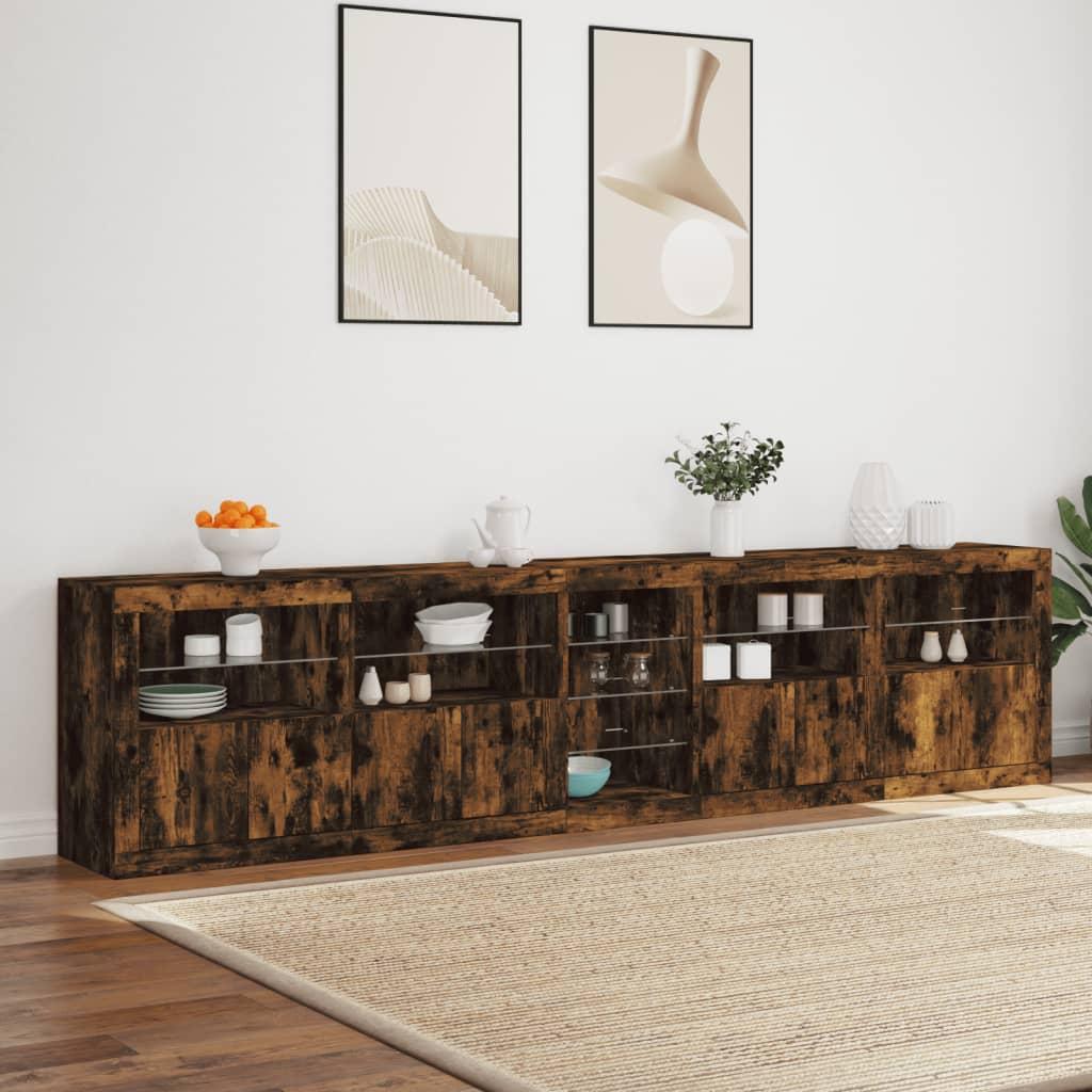 Skænk med LED-lys 283x37x67 cm røget egetræsfarve