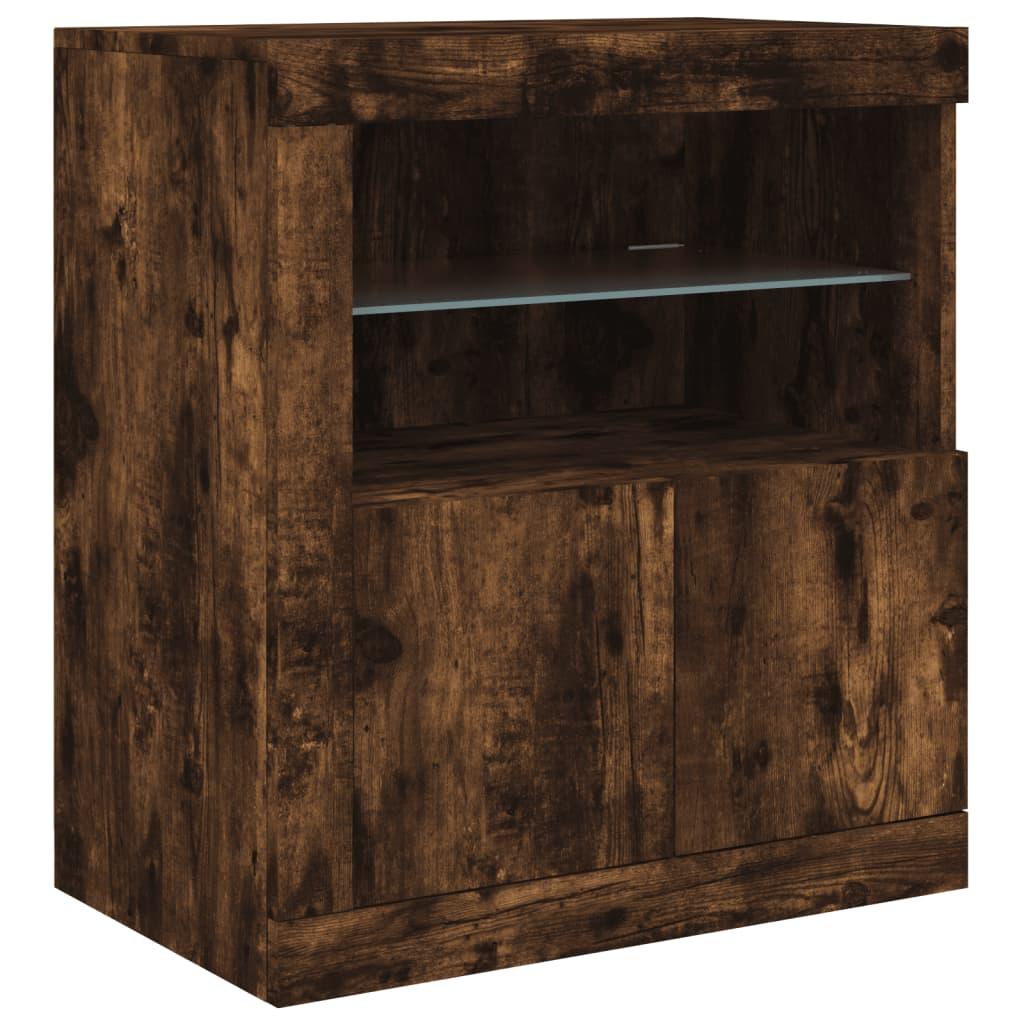 Skænk med LED-lys 283x37x67 cm røget egetræsfarve