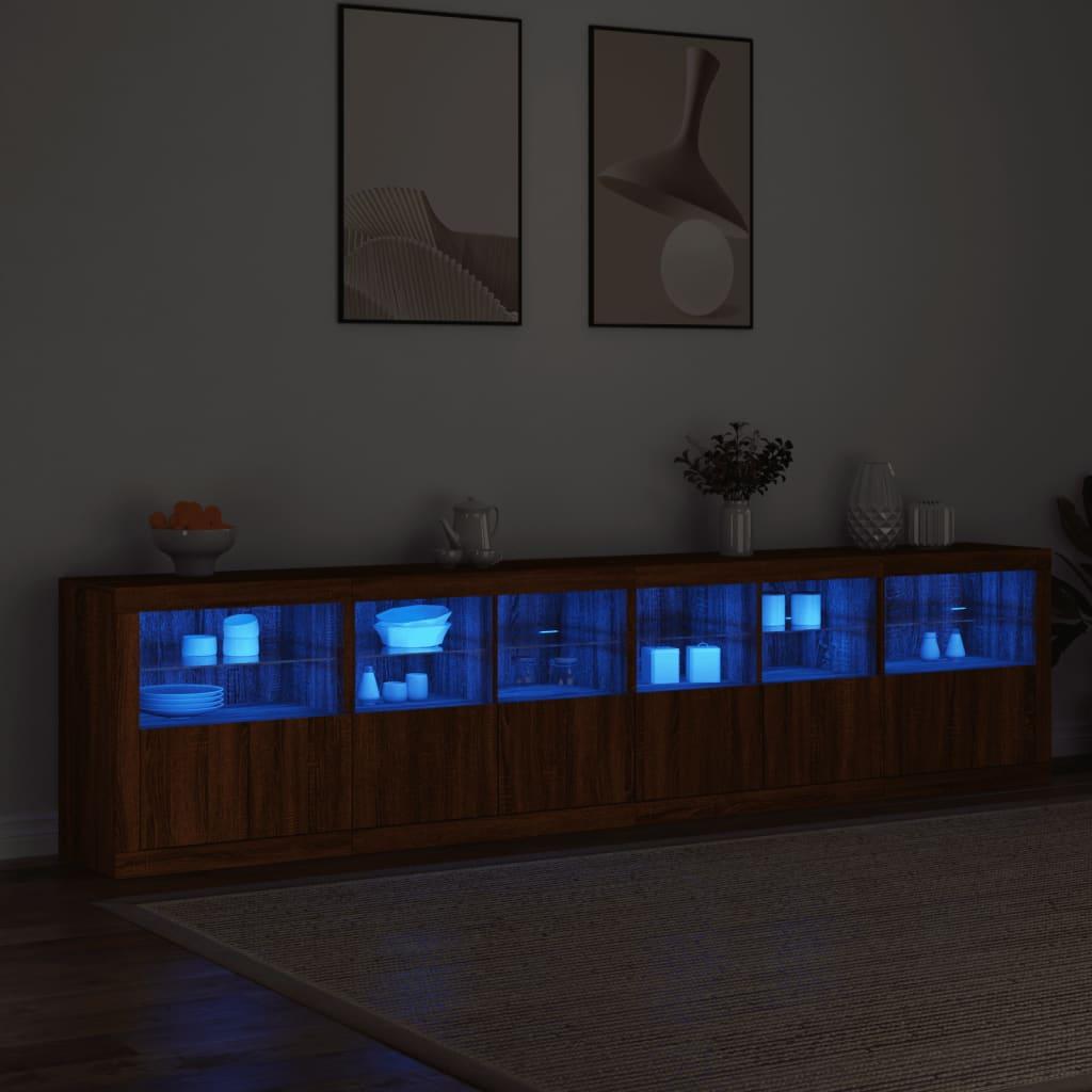 Skænk med LED-lys 283x37x67 cm brun egetræsfarve