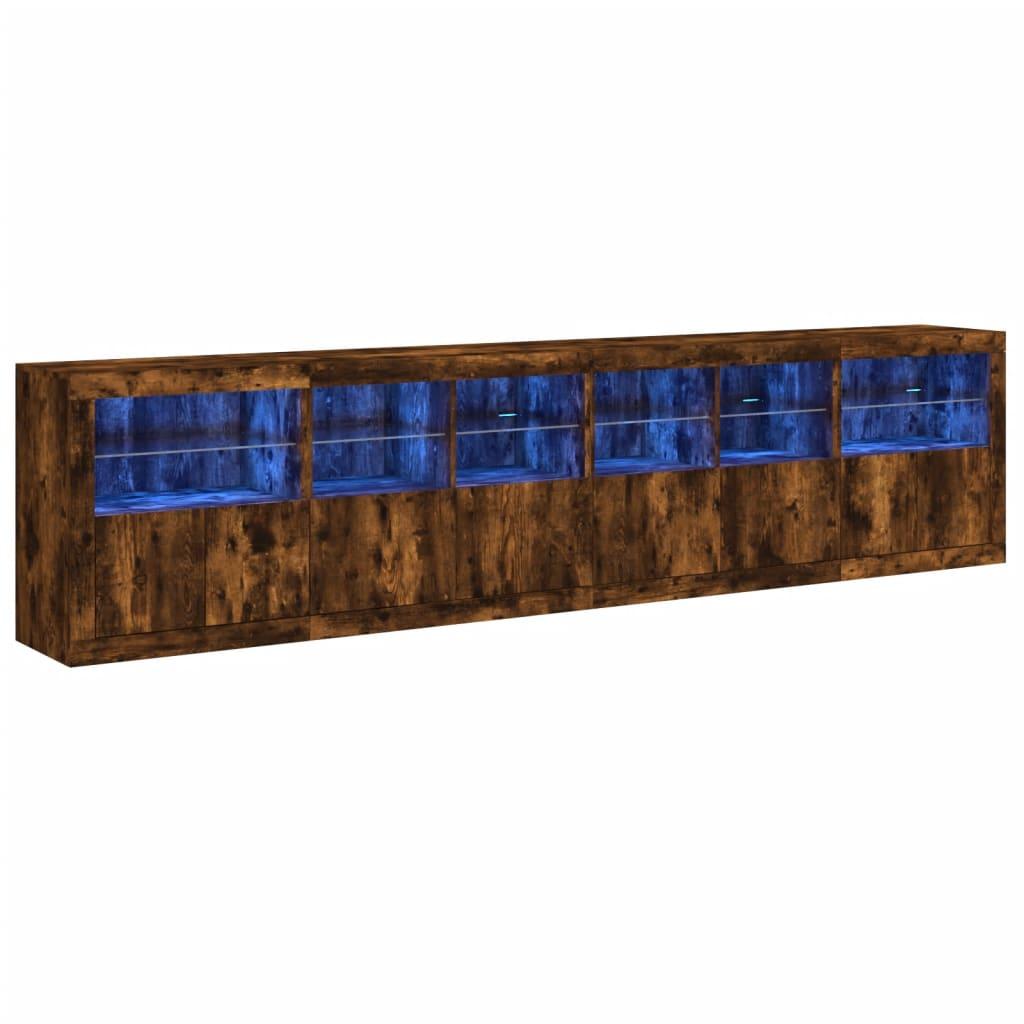 Skænk med LED-lys 283x37x67 cm røget egetræsfarve