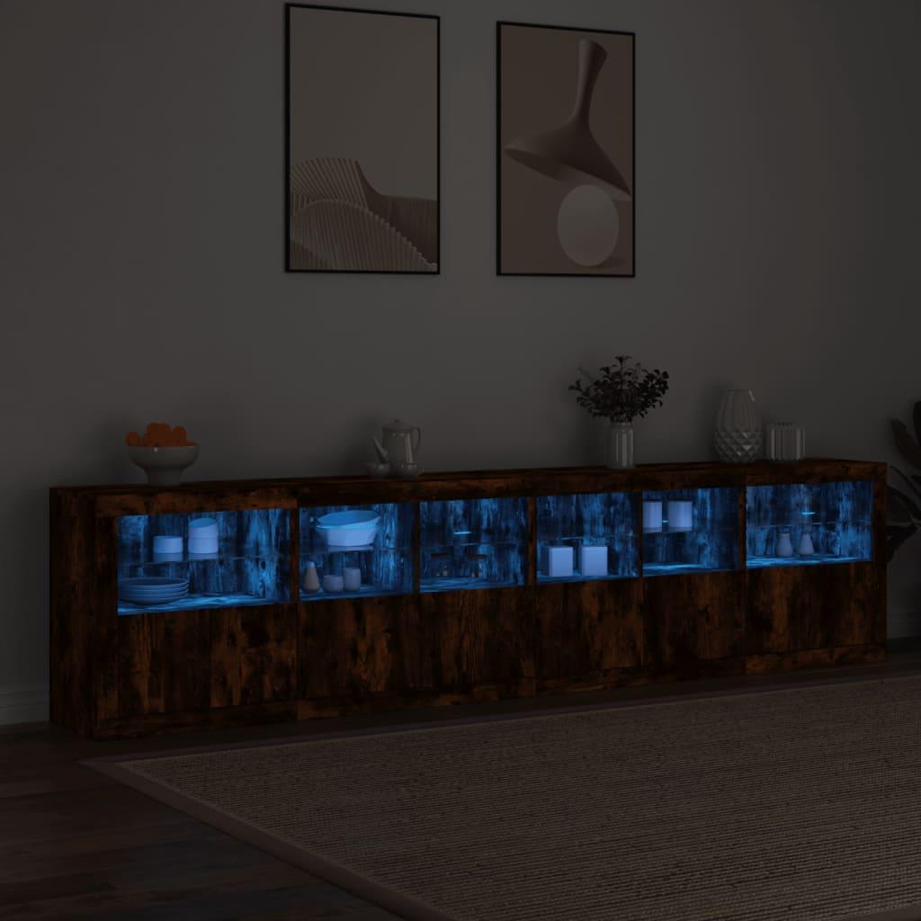 Skænk med LED-lys 283x37x67 cm røget egetræsfarve