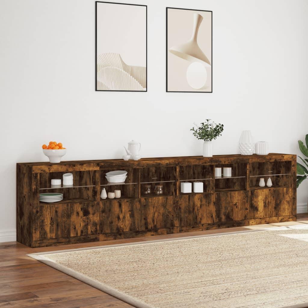 Skænk med LED-lys 283x37x67 cm røget egetræsfarve