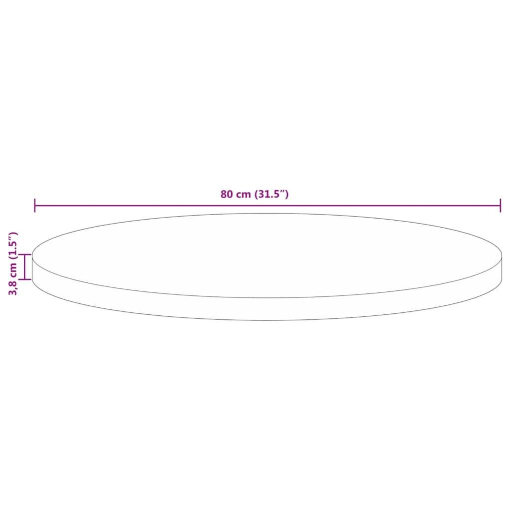 Bordplade Ø80x3,8 cm rund massivt genbrugstræ