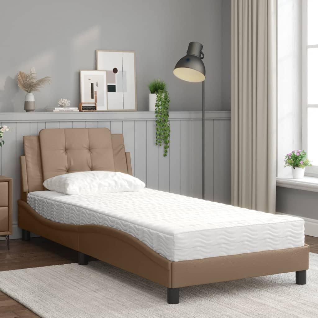 Seng med madras 90x200 cm kunstlæder cappuccinofarvet