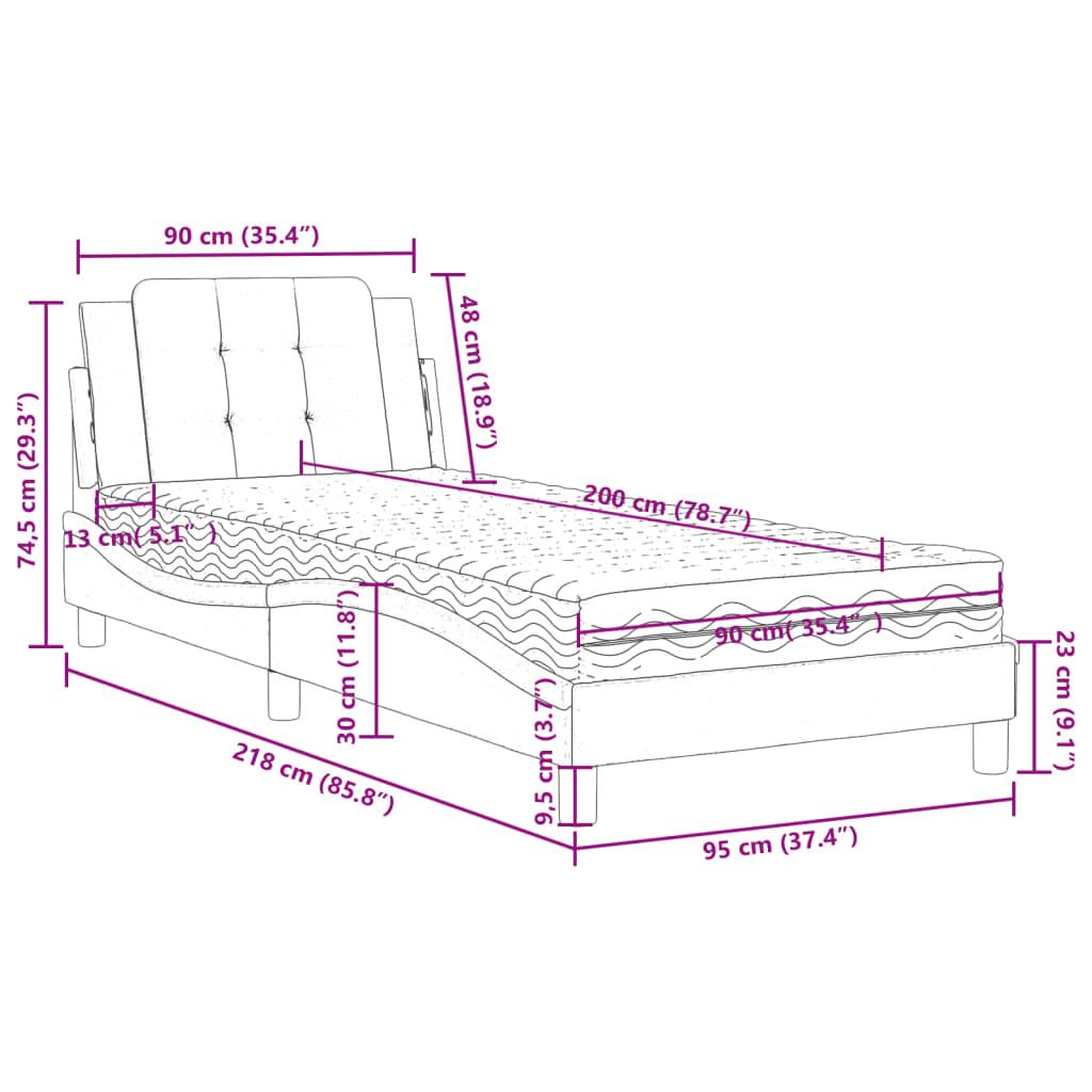 Seng med madras 90x200 cm kunstlæder cappuccinofarvet
