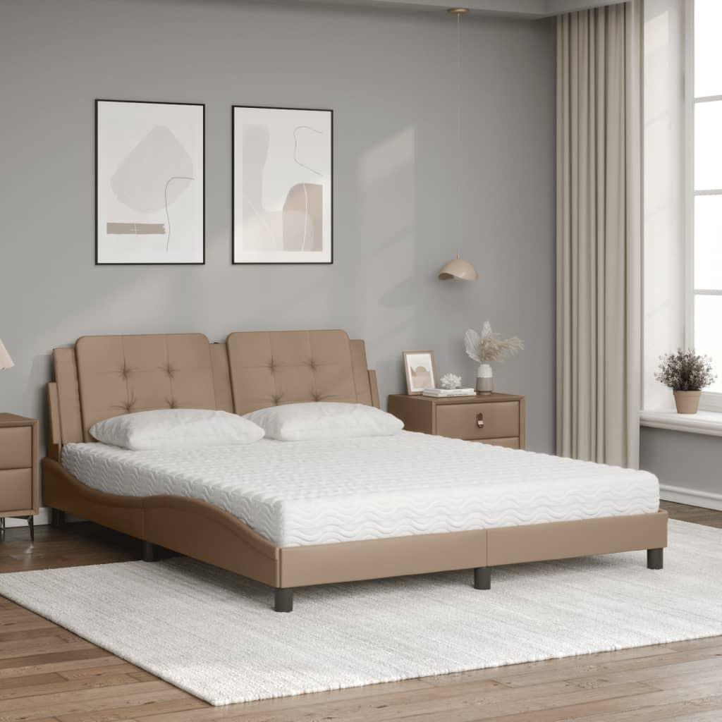 Seng med madras 160x200 cm kunstlæder cappuccinofarvet