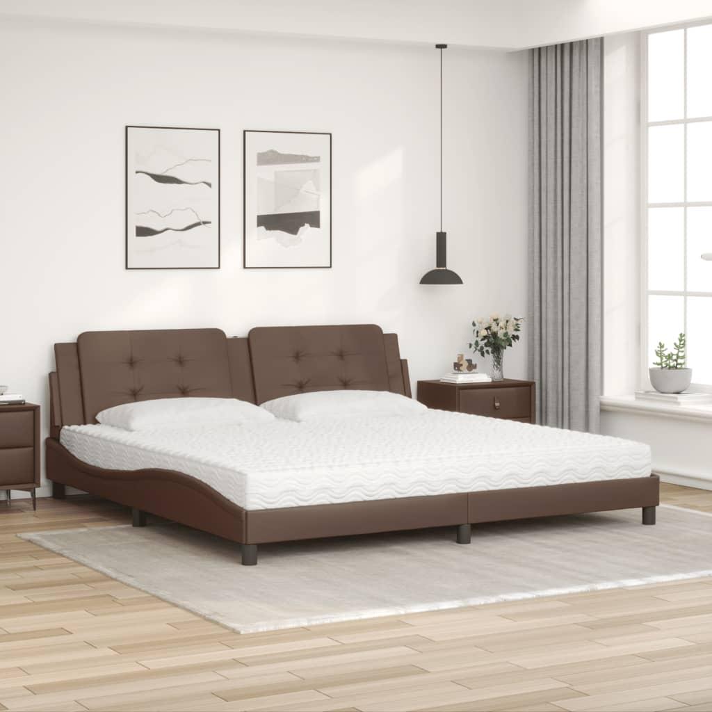 Seng med madras 200x200 cm kunstlæder brun