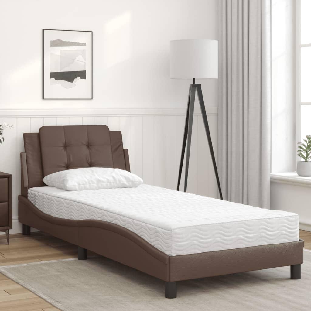 Seng med madras 80x200 cm kunstlæder brun