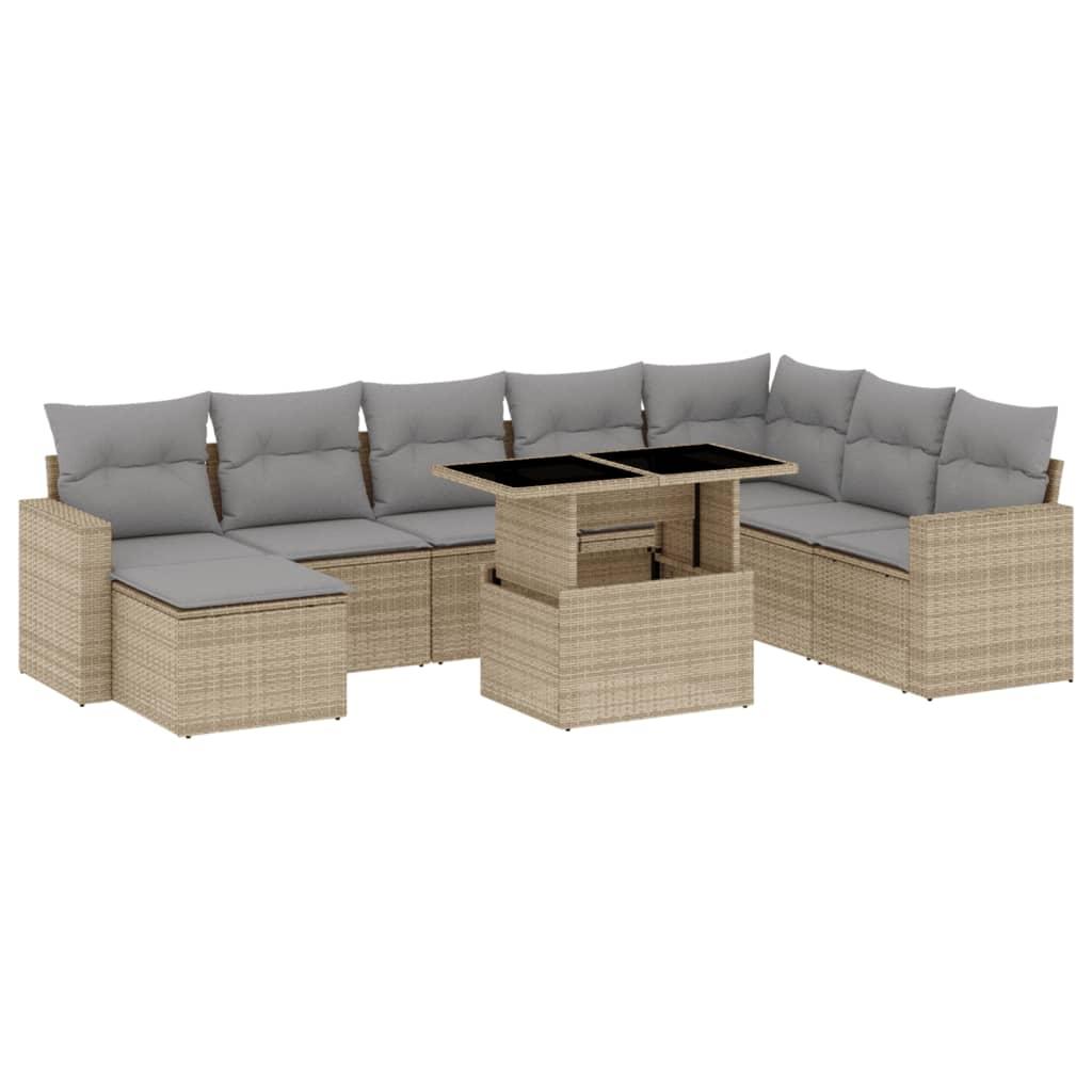 Sofasæt til haven 9 dele med hynder polyrattan beige