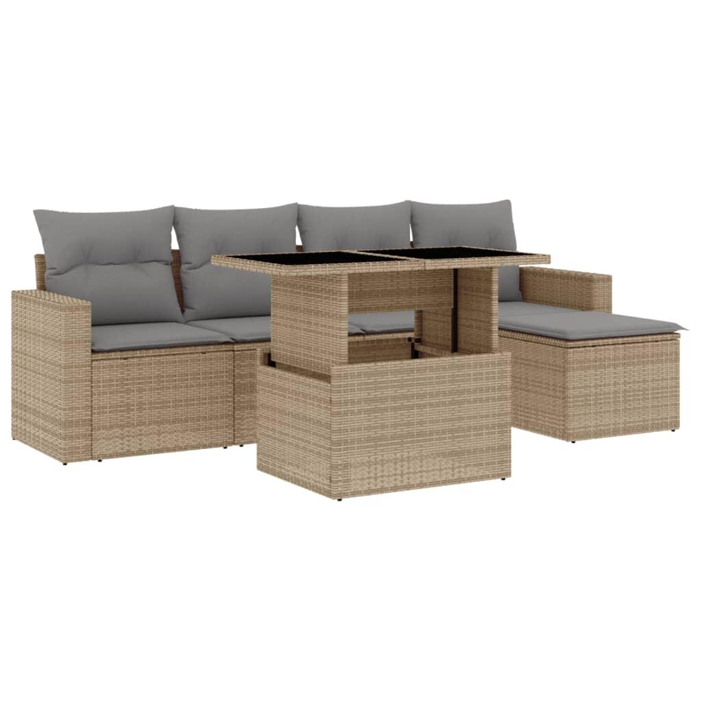 Sofasæt til haven 6 dele med hynder polyrattan beige