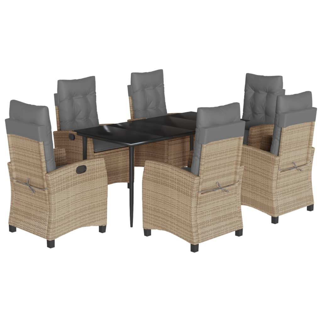 Spisebordssæt til haven 7 dele med hynder polyrattan beige