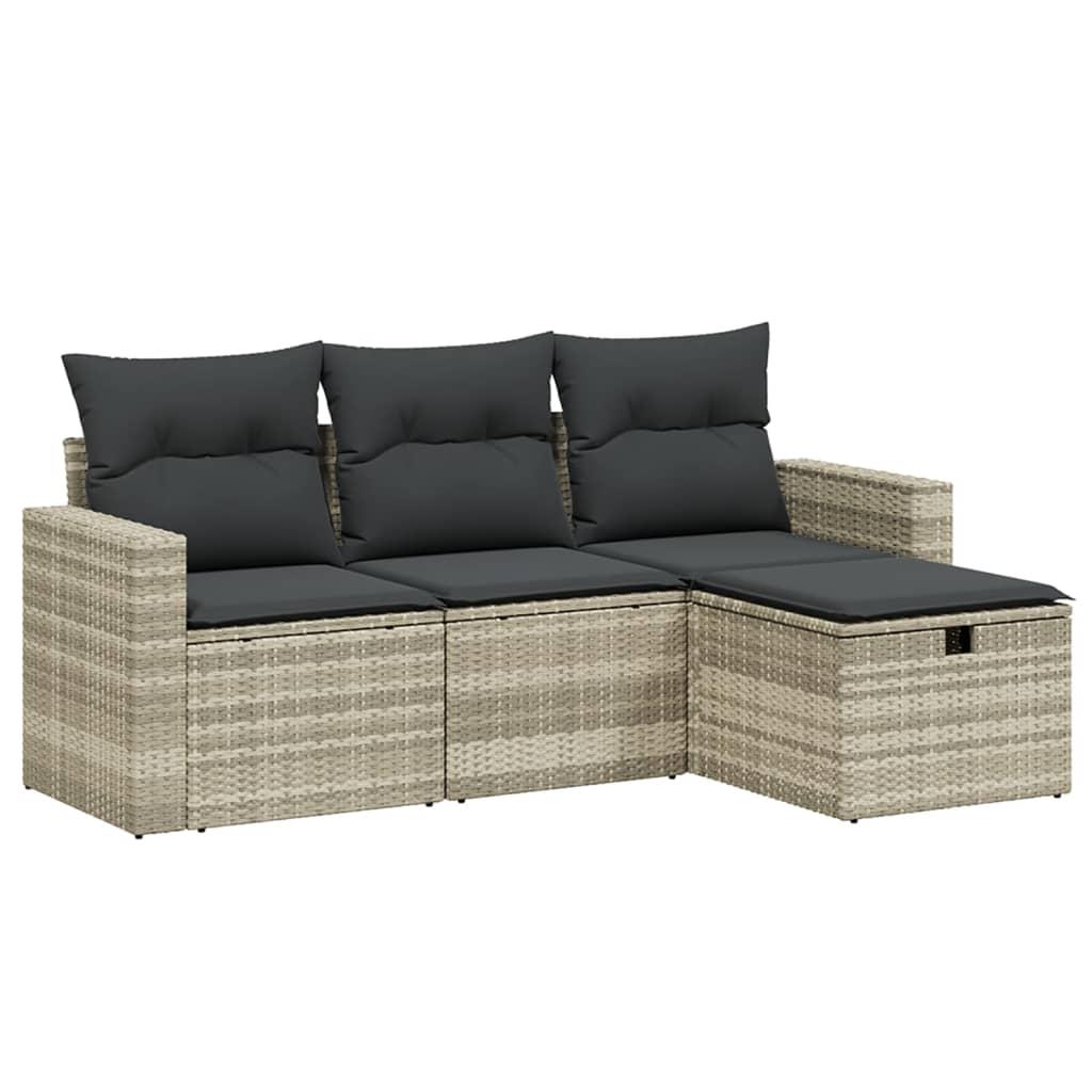 Sofasæt til haven 4 dele med hynder polyrattan lysegrå