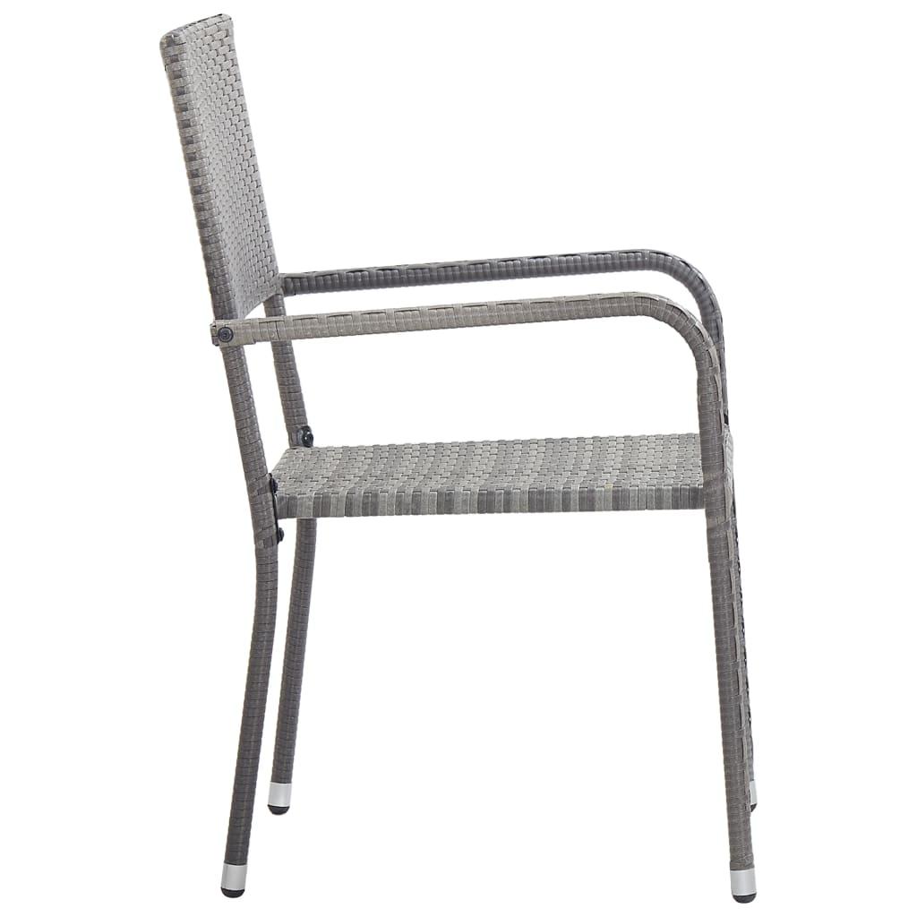 Havestole 6 stk. stabelbare polyrattan grå