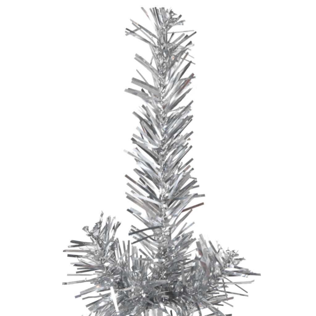 Kunstigt halvt juletræ med juletræsfod 210 cm smalt sølvfarvet