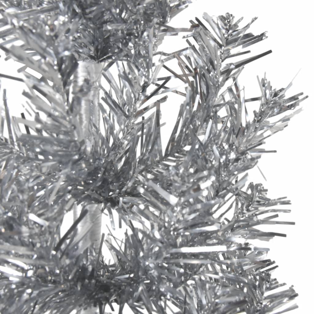 Kunstigt halvt juletræ med juletræsfod 210 cm smalt sølvfarvet