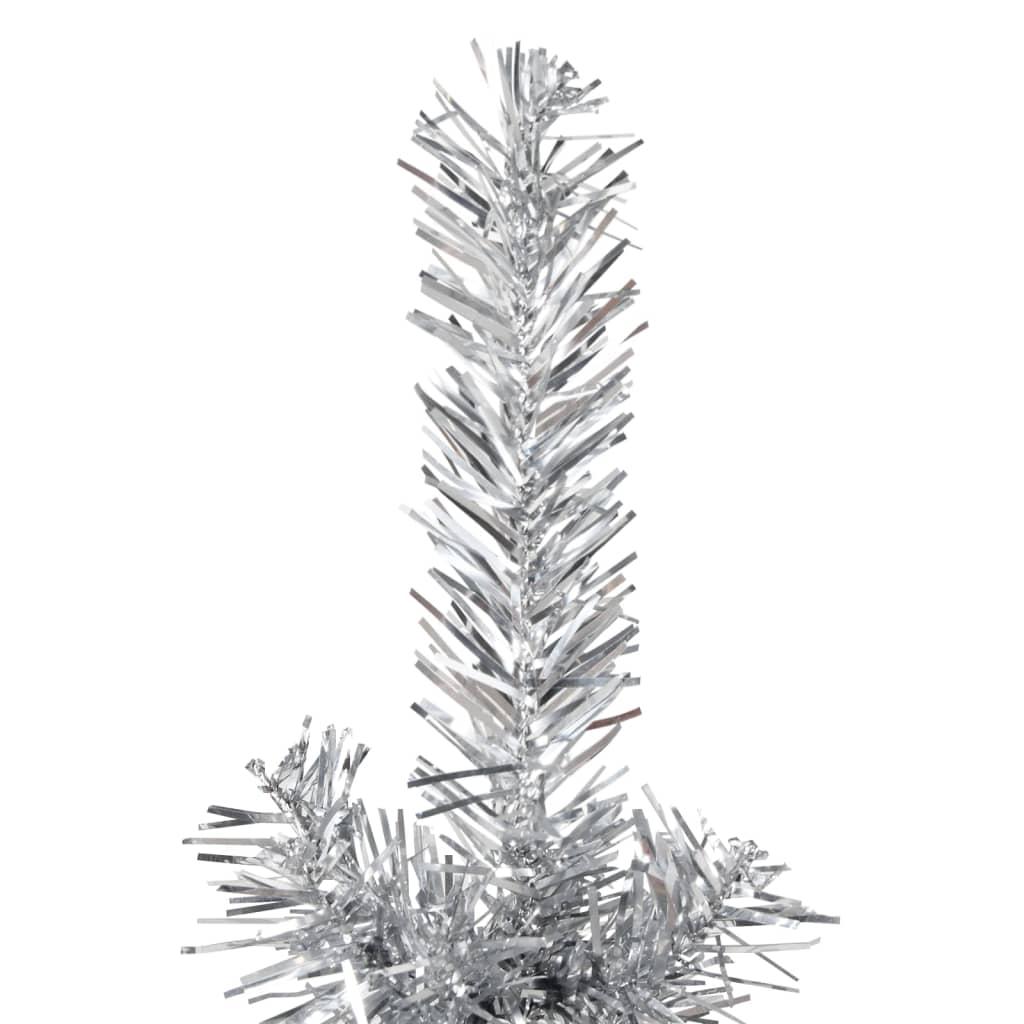 Kunstigt halvt juletræ med juletræsfod 120 cm smalt sølvfarvet