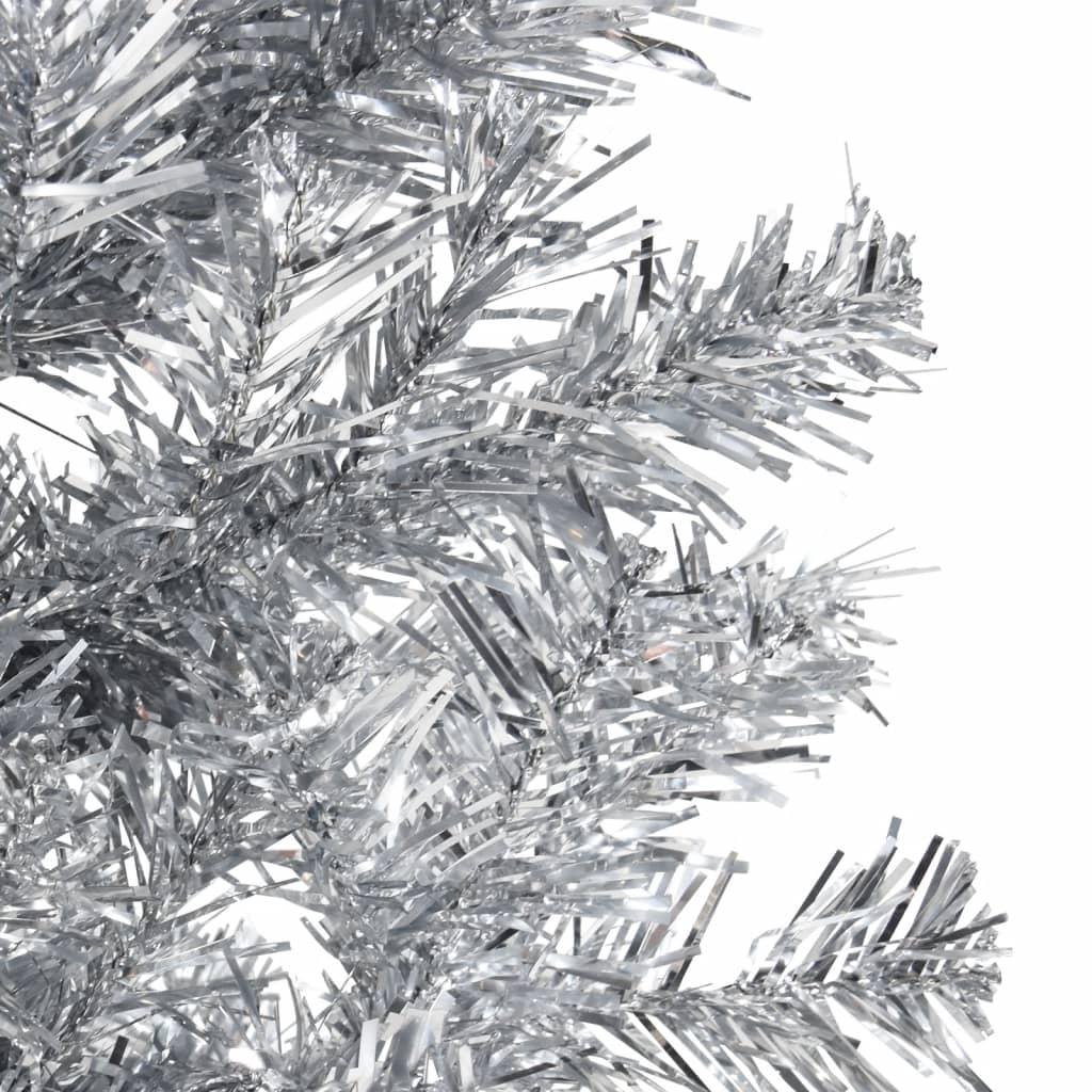 Kunstigt halvt juletræ med juletræsfod 120 cm smalt sølvfarvet