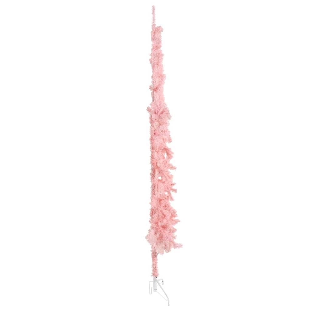 Kunstigt halvt juletræ med juletræsfod 210 cm smalt pink