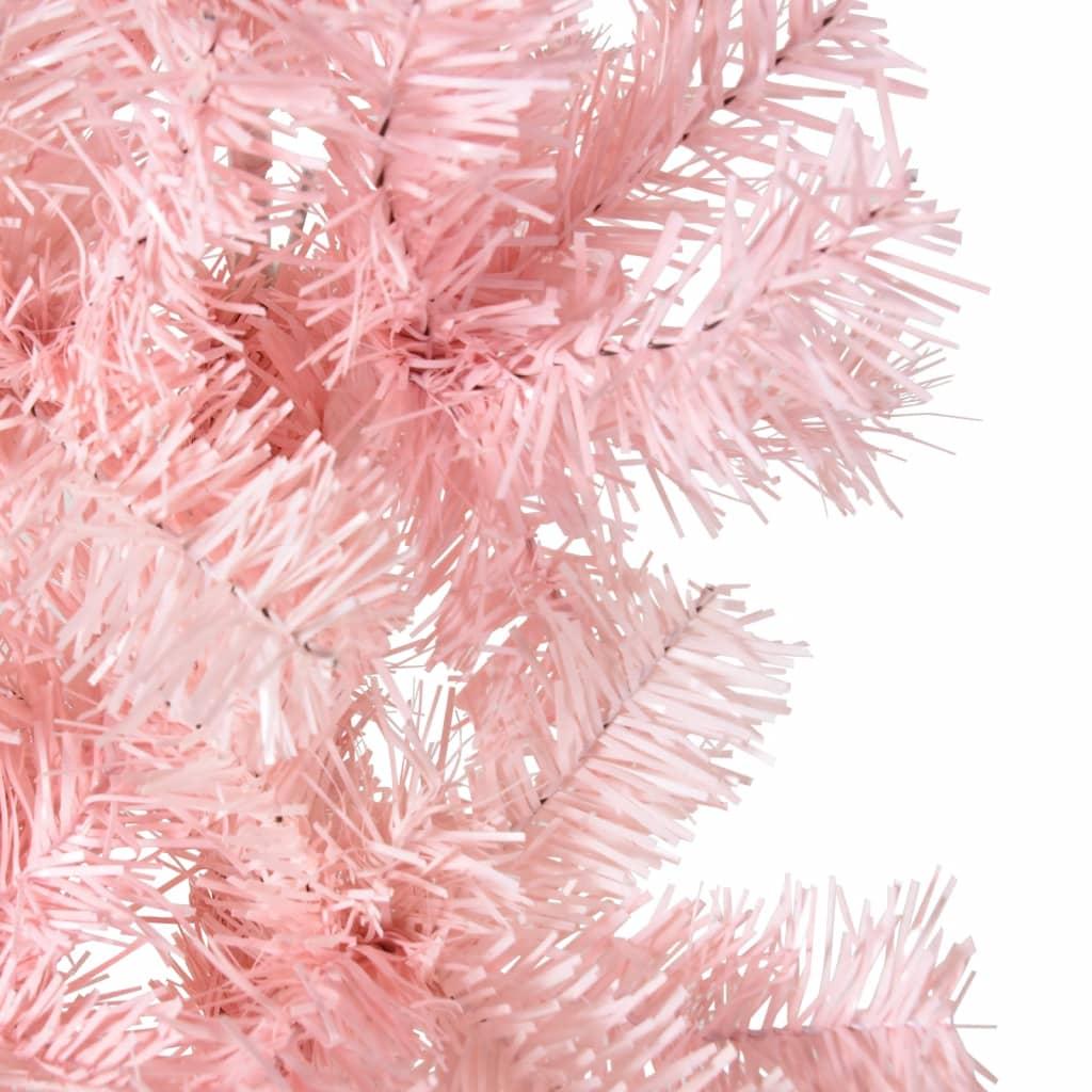 Kunstigt halvt juletræ med juletræsfod 210 cm smalt pink