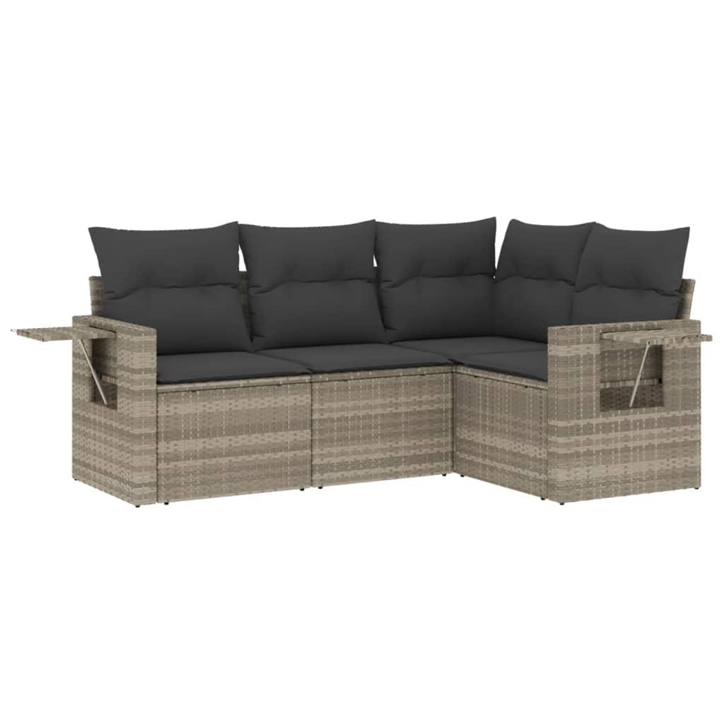 Sofasæt til haven 4 dele med hynder polyrattan lysegrå