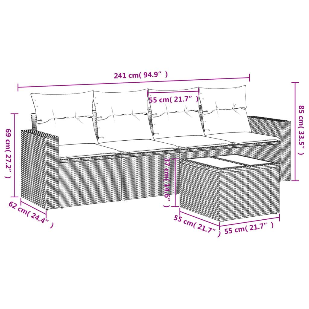 Sofasæt 5 dele med hynder polyrattan lysegrå