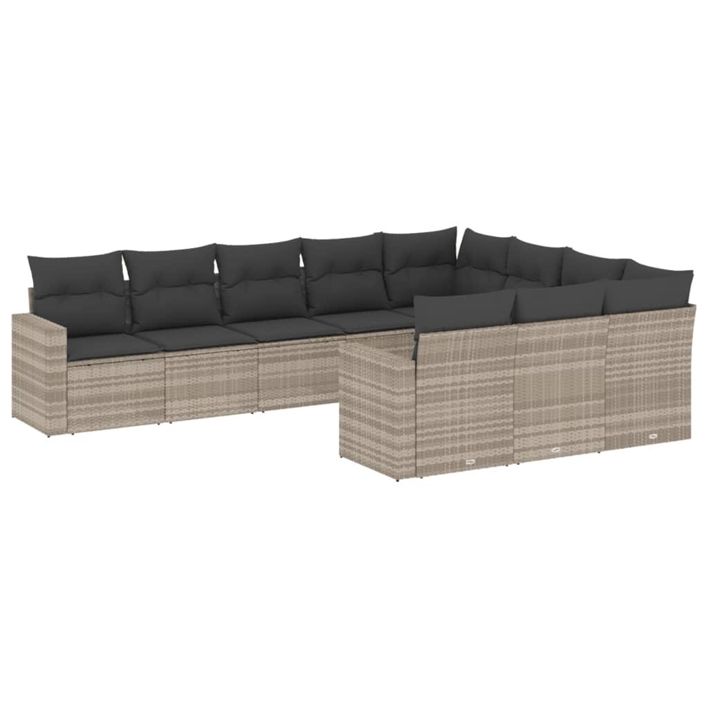 Sofasæt til haven 10 dele med hynder polyrattan lysegrå
