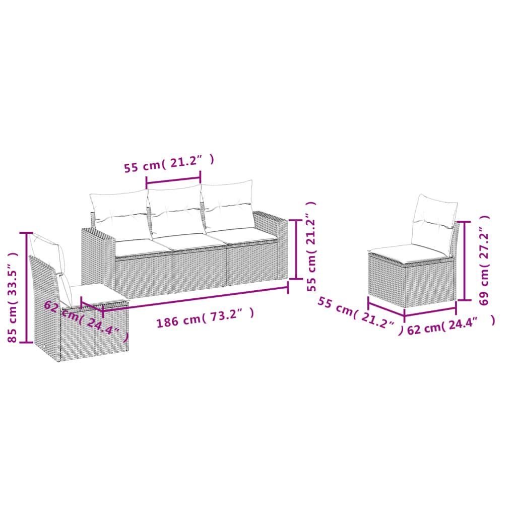 Sofasæt 5 dele med hynder polyrattan lysegrå