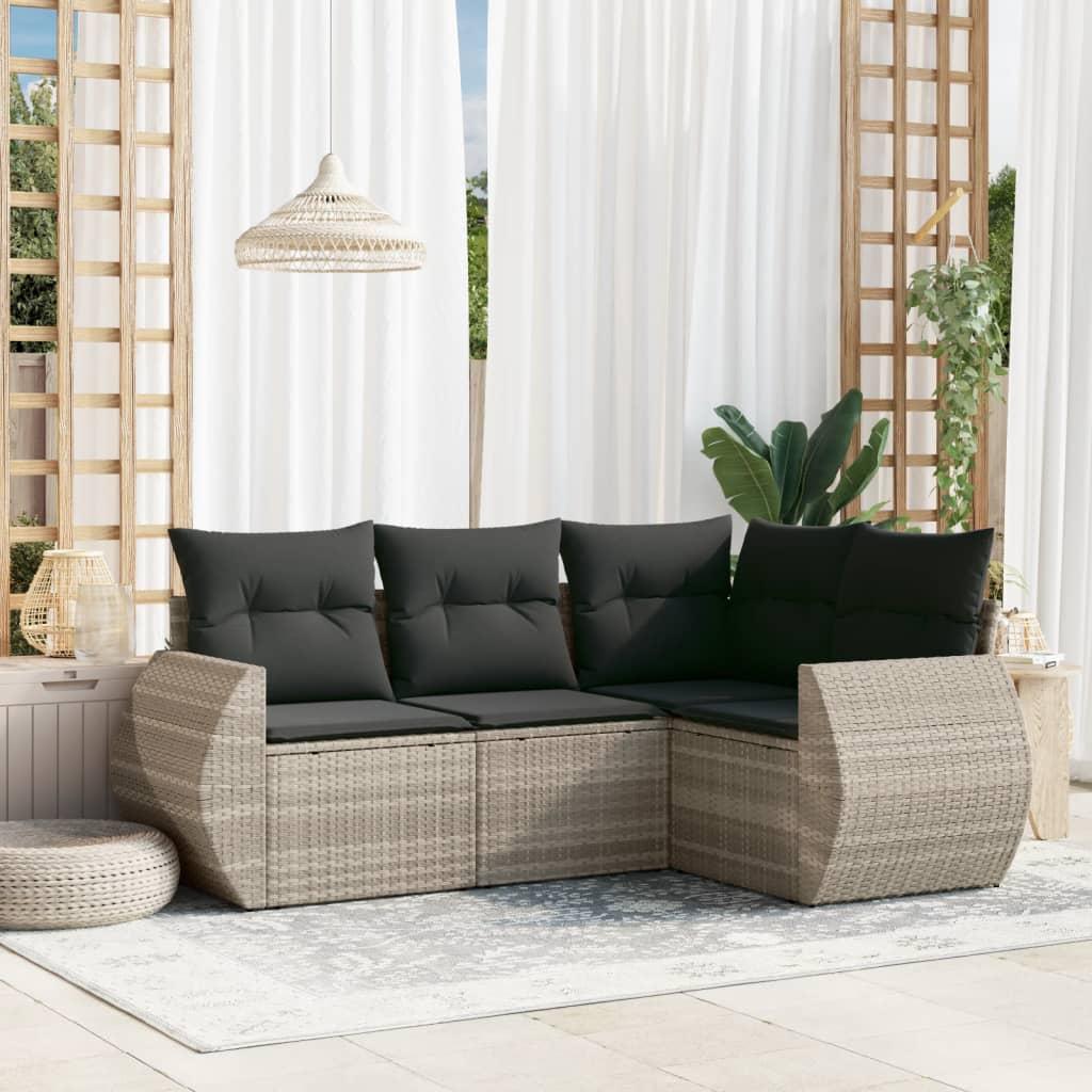 Sofasæt til haven 4 dele med hynder polyrattan lysegrå
