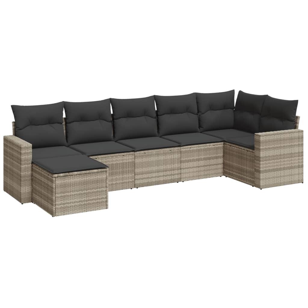 Sofasæt til haven 7 dele med hynder polyrattan lysegrå