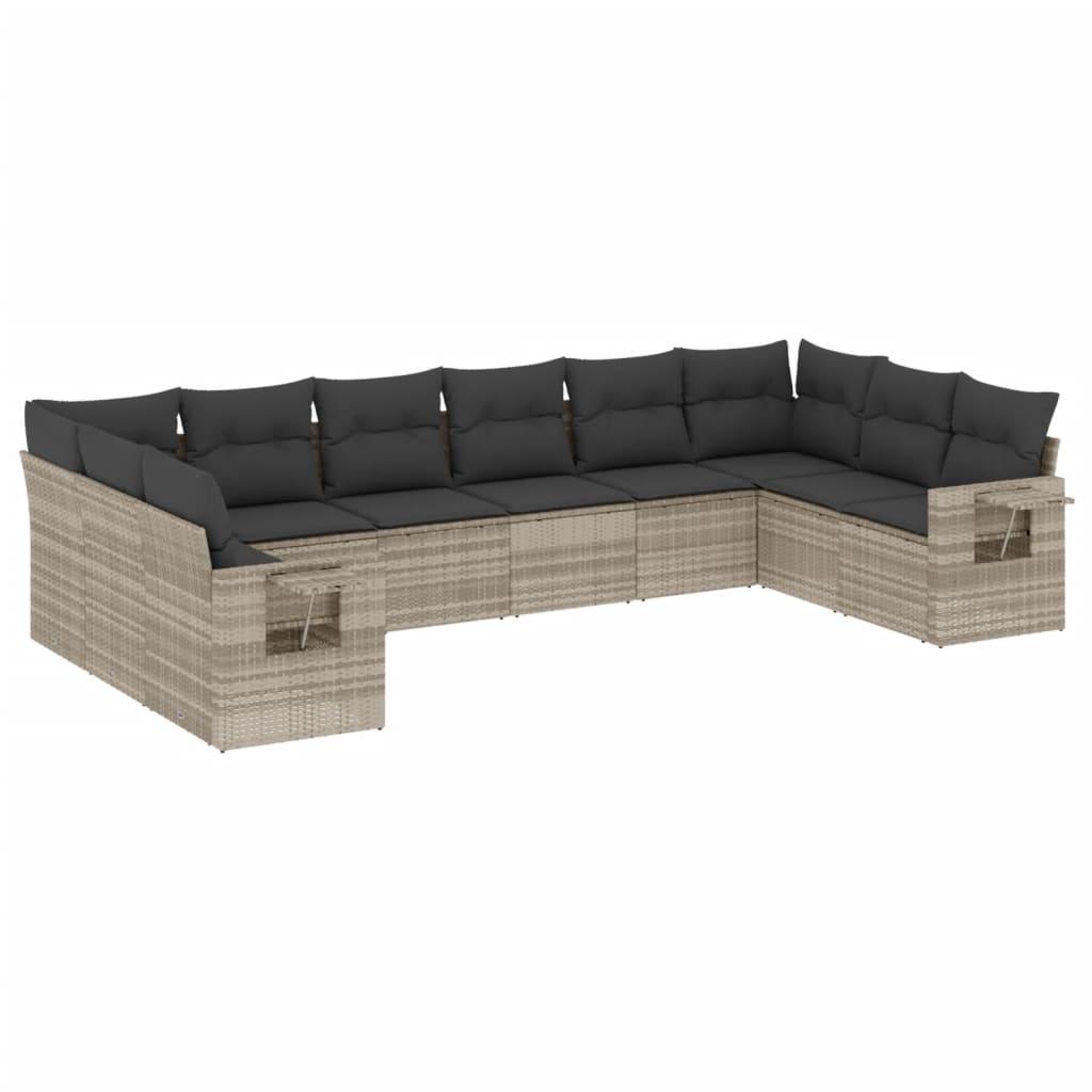 Sofasæt til haven 10 dele med hynder polyrattan lysegrå