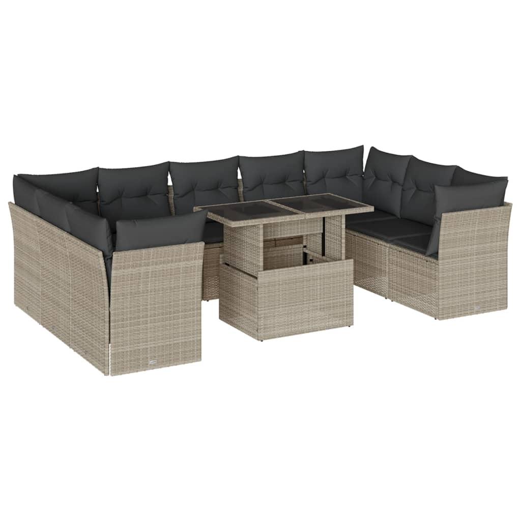 Sofasæt til haven 10 dele med hynder polyrattan lysegrå