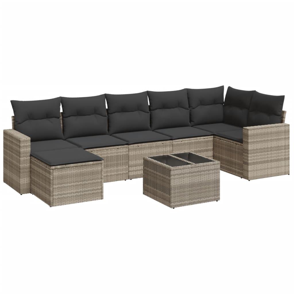 Sofasæt til haven 8 dele med hynder polyrattan lysegrå