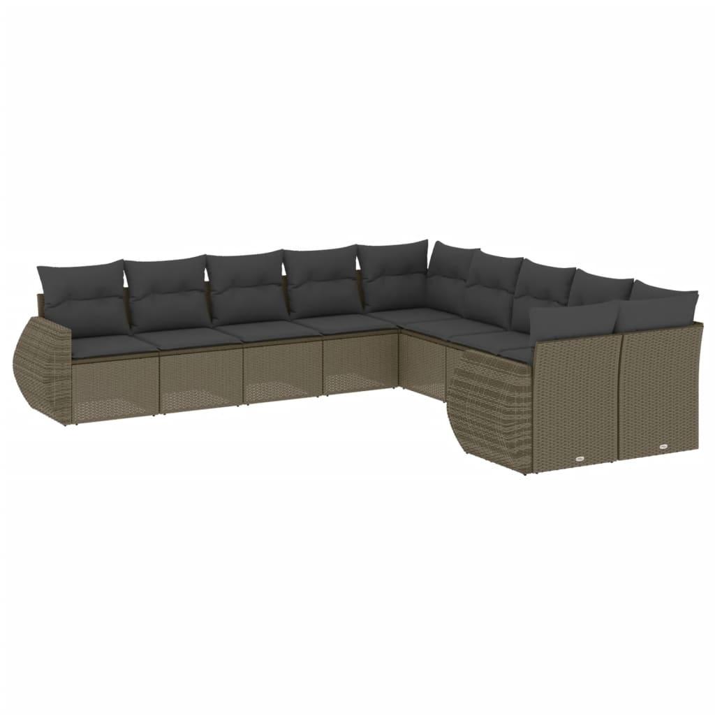 Sofasæt til haven 10 dele med hynder polyrattan lysegrå