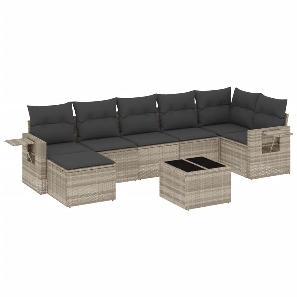 Sofasæt til haven 8 dele med hynder polyrattan lysegrå