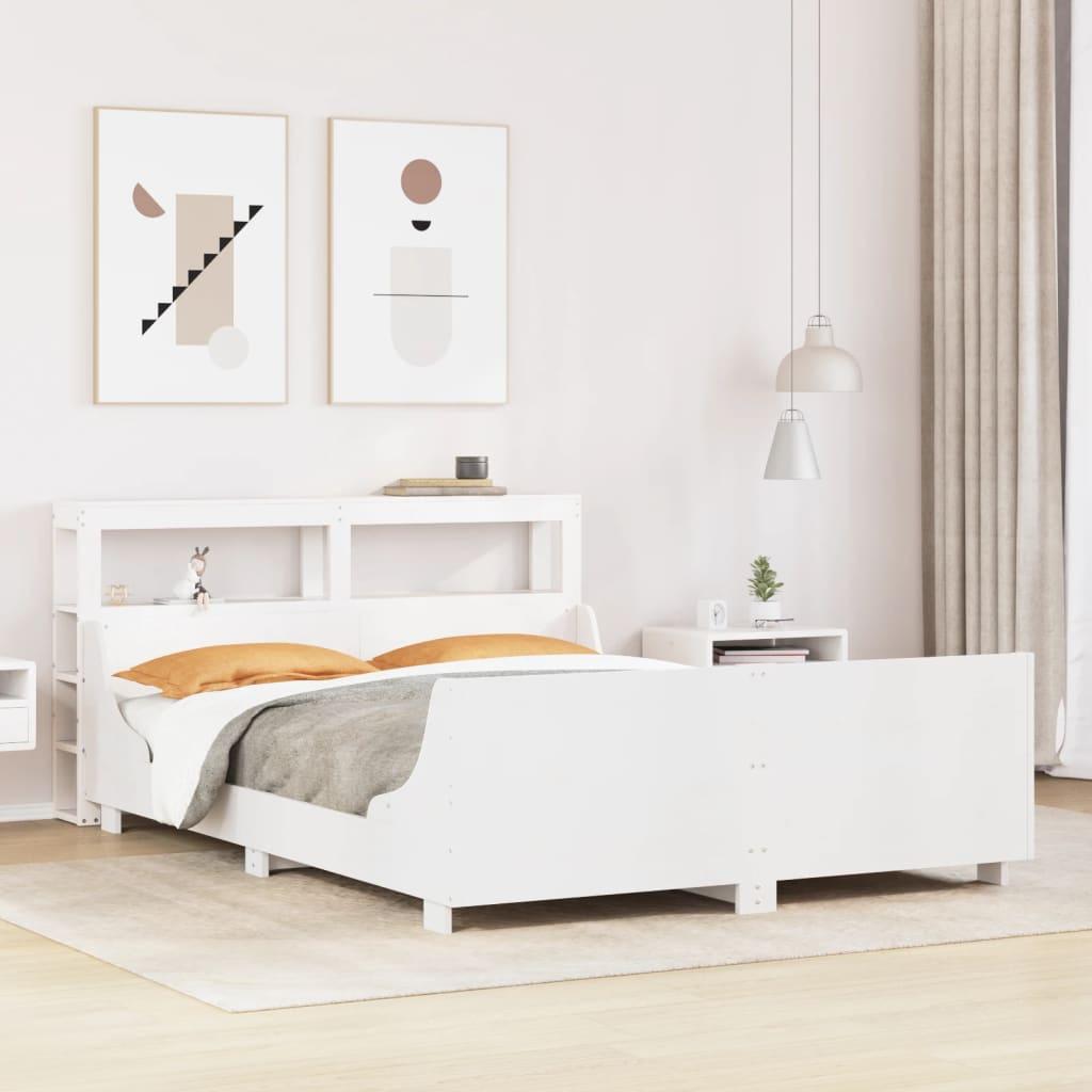 Sengeramme uden madras 135x190 cm massivt fyrretræ hvid