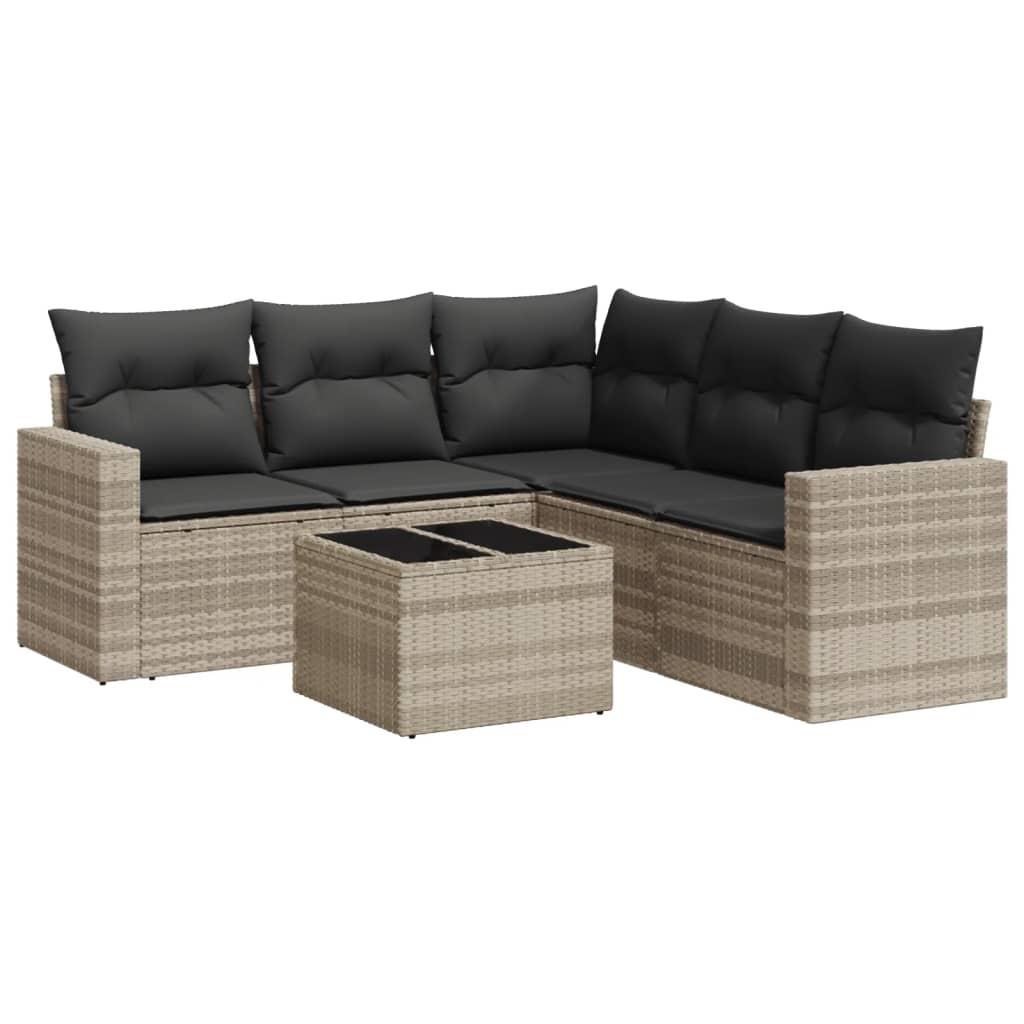 Sofasæt til haven 6 dele med hynder polyrattan lysegrå