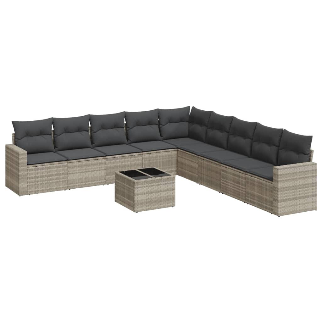 Sofasæt til haven 10 dele med hynder polyrattan lysegrå