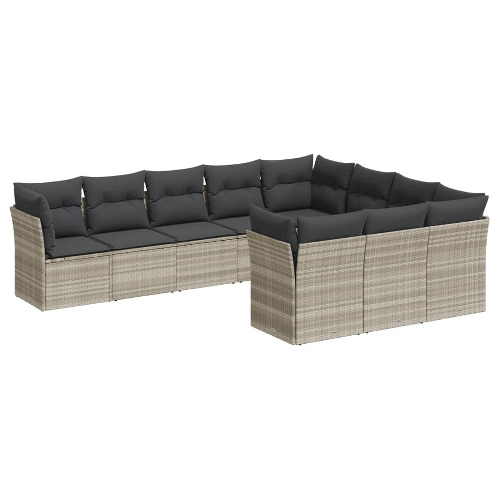 Sofasæt til haven 10 dele med hynder polyrattan lysegrå