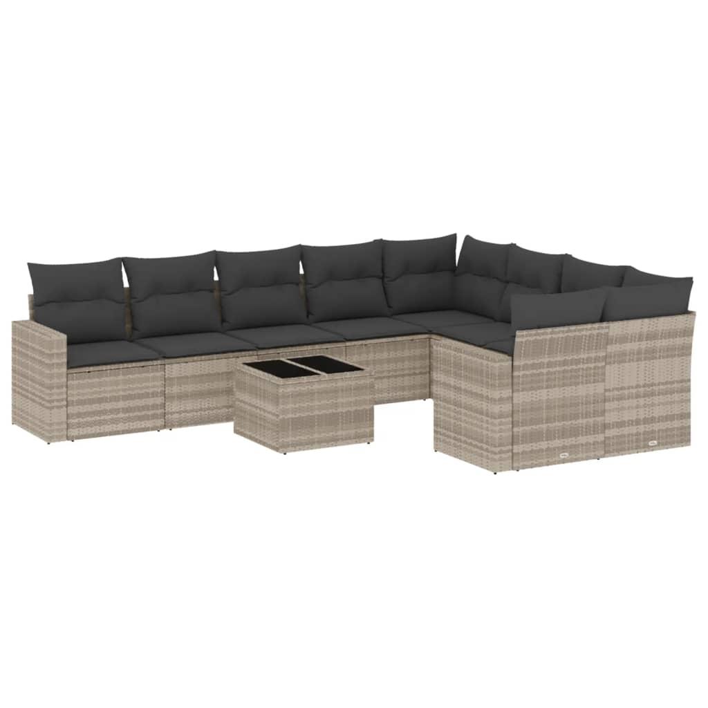 Sofasæt til haven 10 dele med hynder polyrattan lysegrå