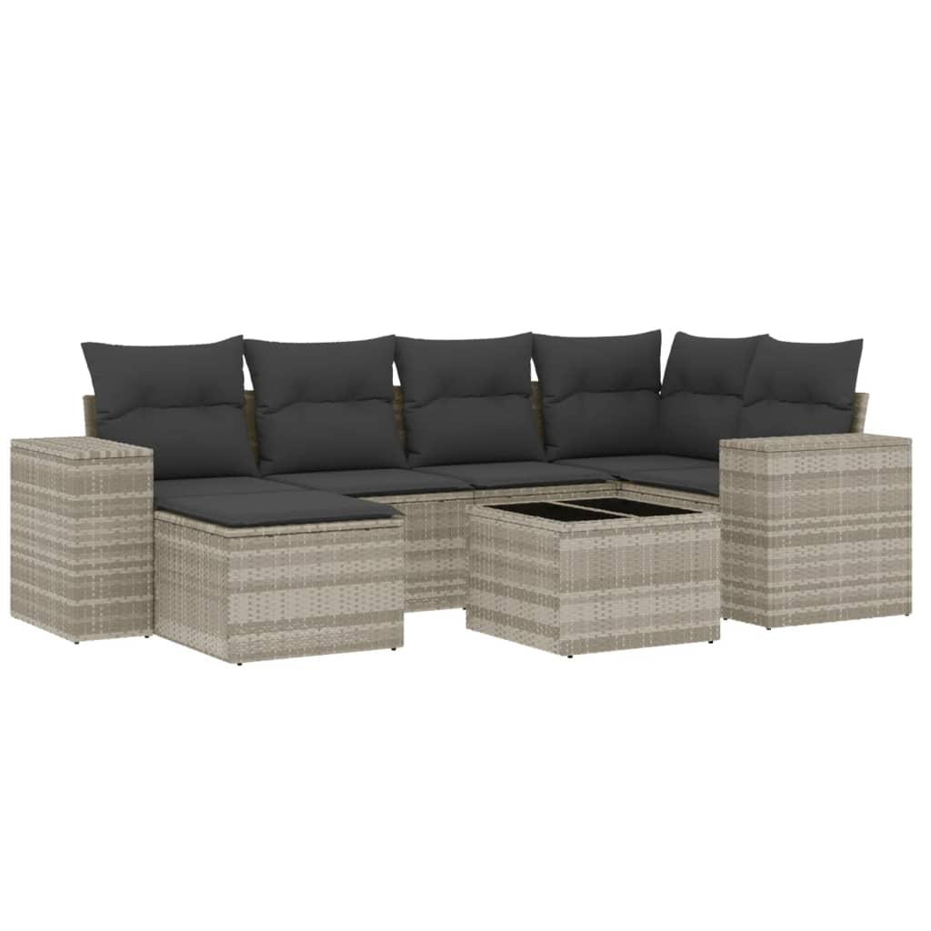 Sofasæt til haven 7 dele med hynder polyrattan lysegrå