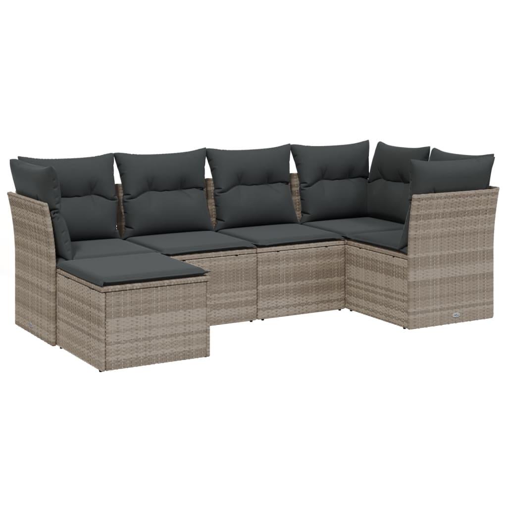 Sofasæt til haven 6 dele med hynder polyrattan lysegrå
