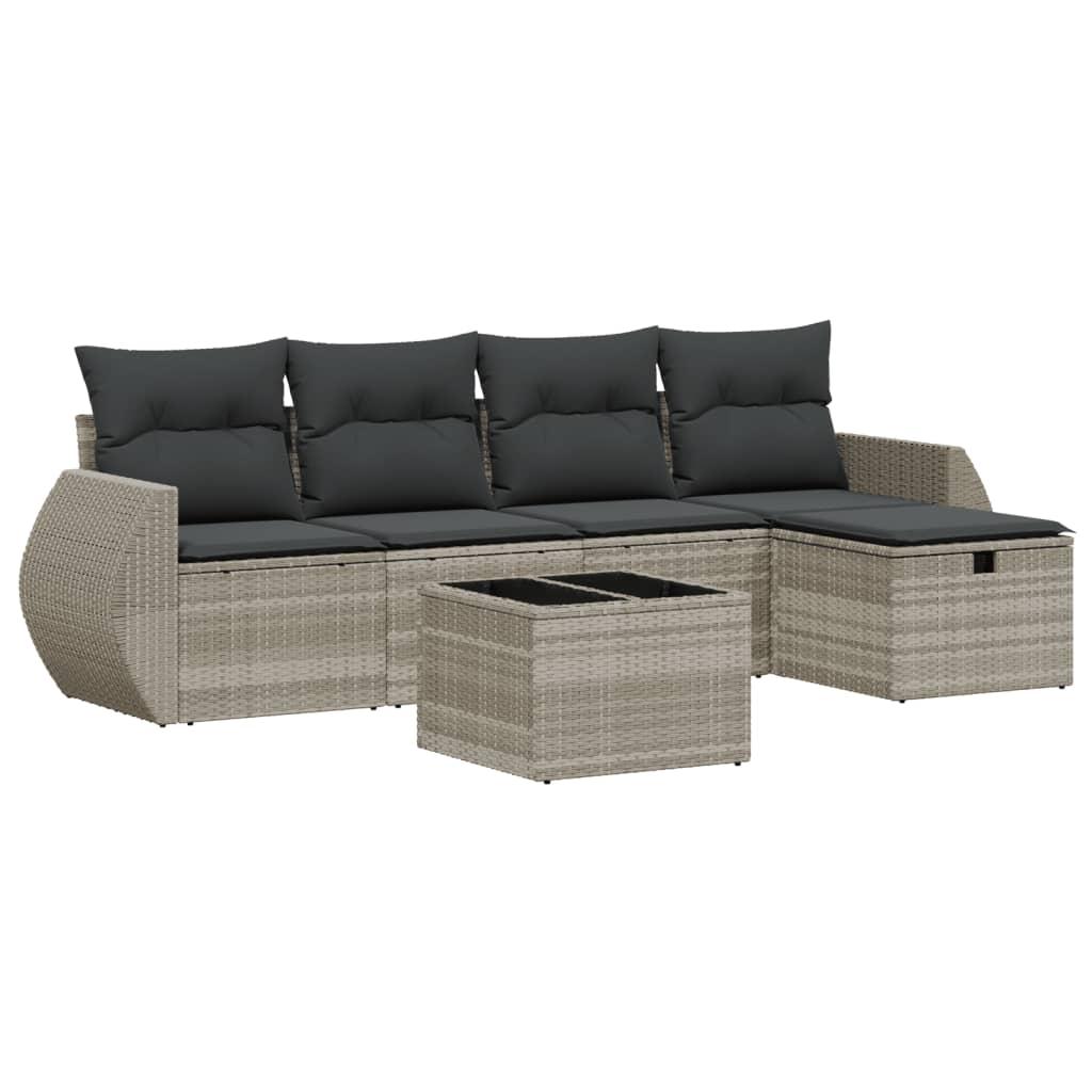 Sofasæt til haven 6 dele med hynder polyrattan lysegrå