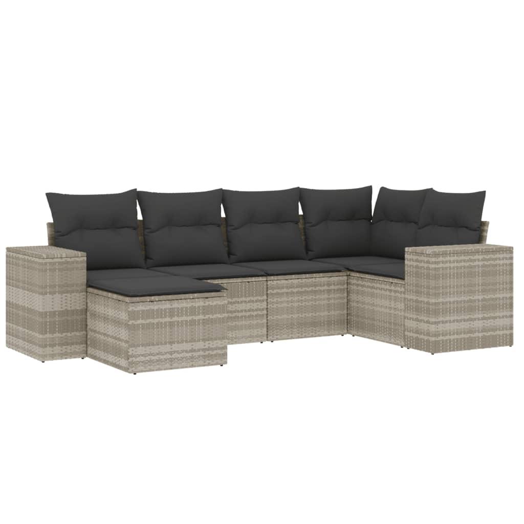 Sofasæt til haven 6 dele med hynder polyrattan lysegrå