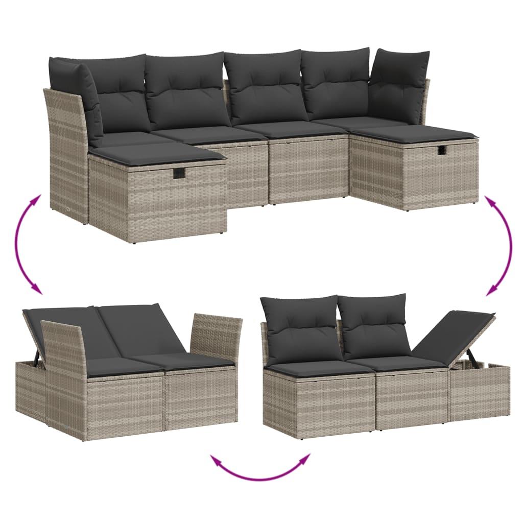 Sofasæt til haven 6 dele med hynder polyrattan lysegrå