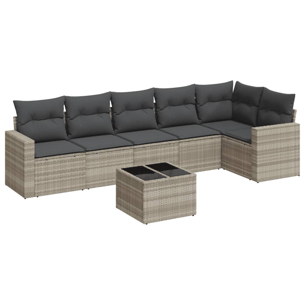 Sofasæt til haven 7 dele med hynder polyrattan lysegrå